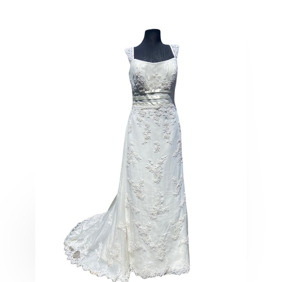 Oleg Cassini Collection David’s Bridal Ivory Lace Wedding Gown Sz 10 - Picture 2 of 16